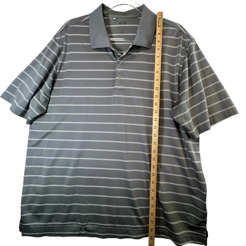 Adidas‎ Puremotion Mens XL Gray Stripe Golf Polo Shirt Performance Athletic